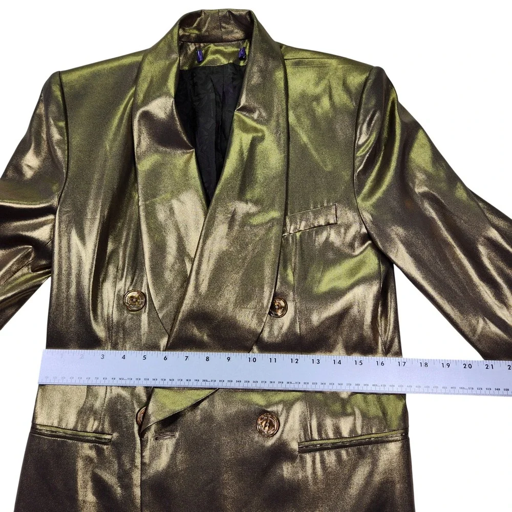 Ralph Lauren Collection‎ Gold Metallic Double Breasted Runway Blazer Italy 6/8